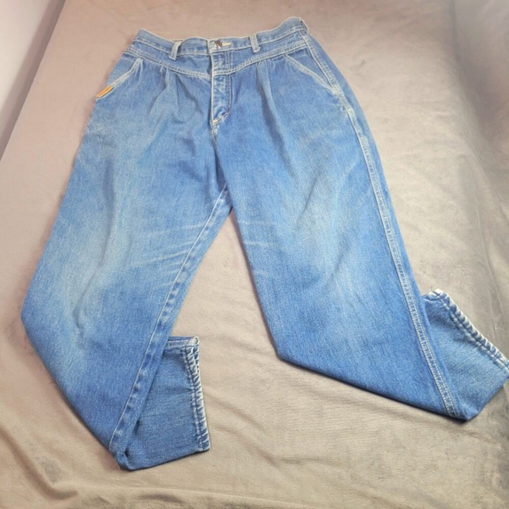 Vintage Gitano Jeans Womens Size 16 Short Blue High Rise Barrel‎ Leg Rigid Denim